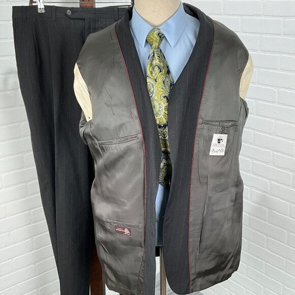 Evan Picone Intnl Suit Men 44 36Wx33L Gray‎ White Chalk Stripe Classic Wool USA - Picture 5 of 16